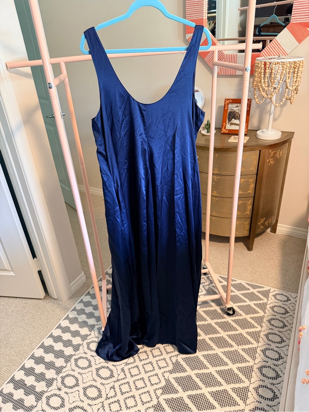 Women's Banana Republic Silk Navy Blue Scoop Neck Gown